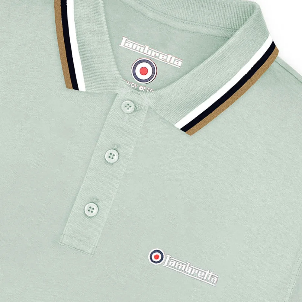 Lambretta Target Logo 3 Button Triple Tipped Pique Polo Shirt Duck Egg - Image 3
