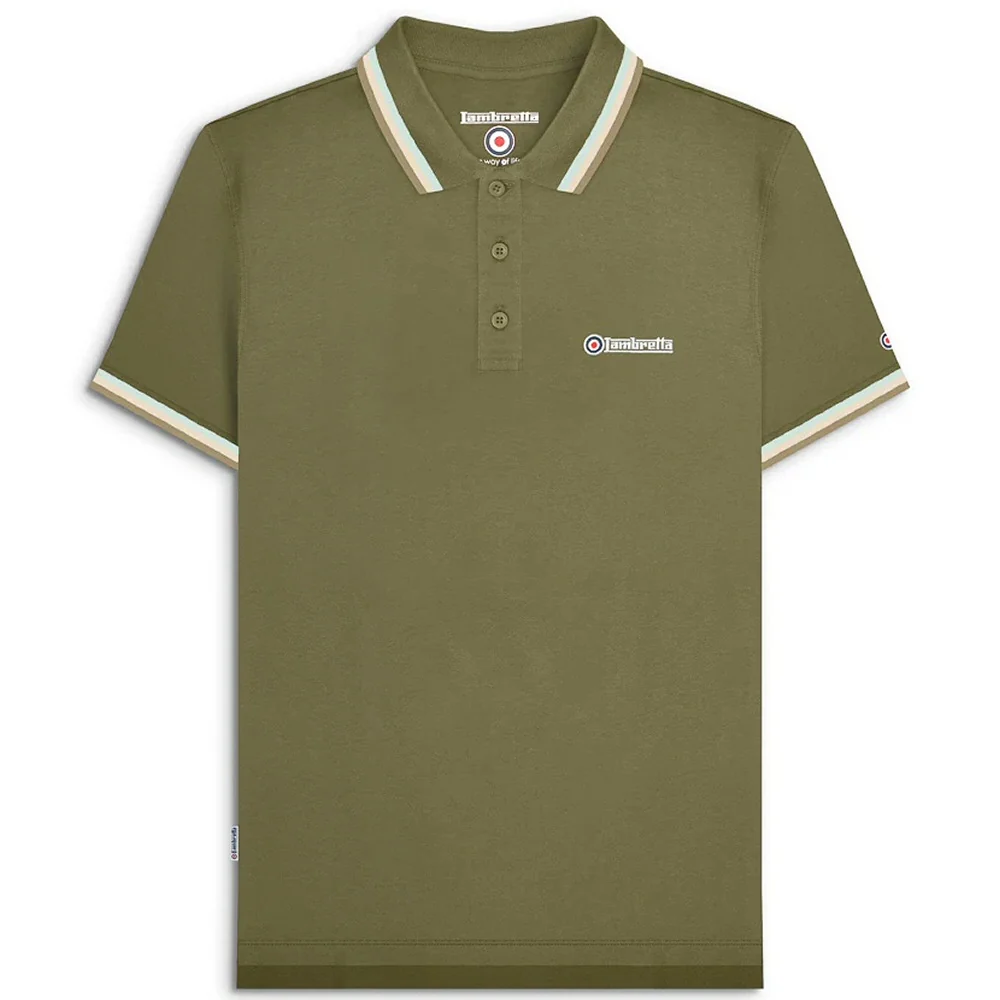 Lambretta Target Logo 3 Button Triple Tipped Pique Polo Shirt Khaki
