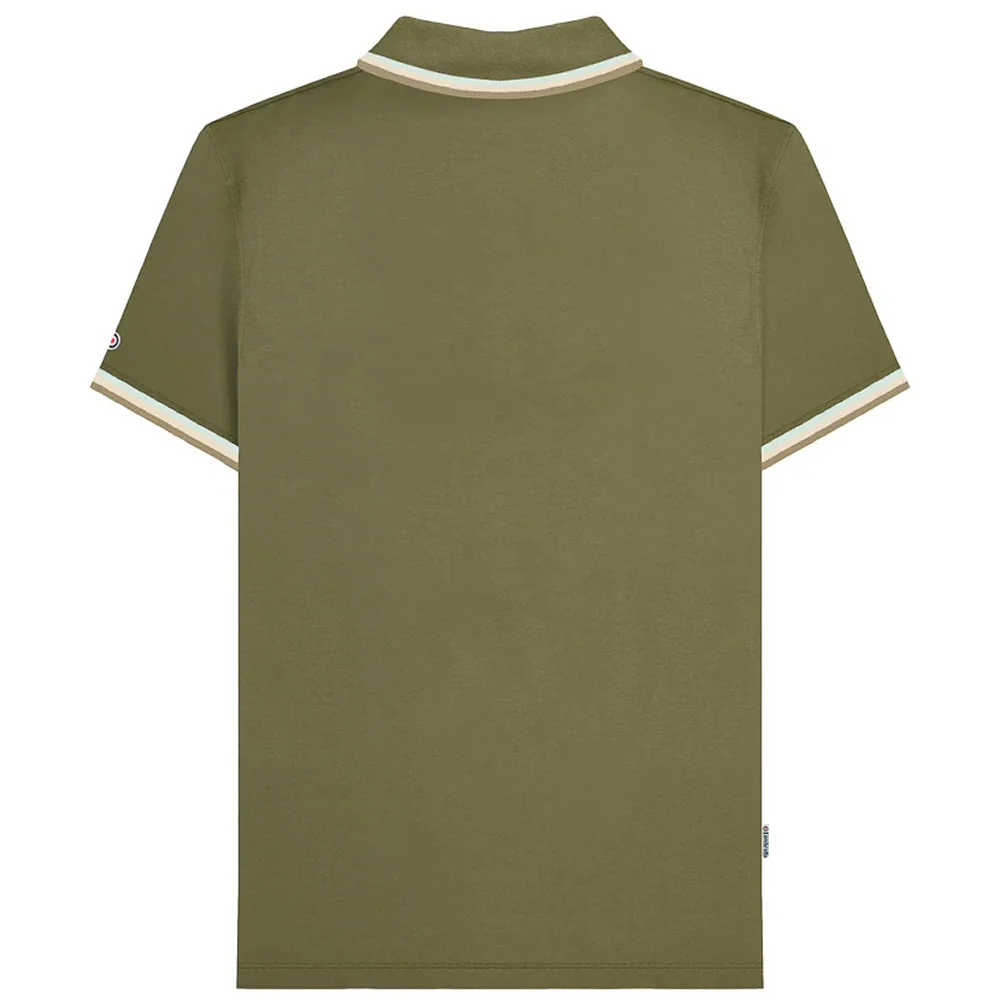 Lambretta Target Logo 3 Button Triple Tipped Pique Polo Shirt Khaki - Image 2