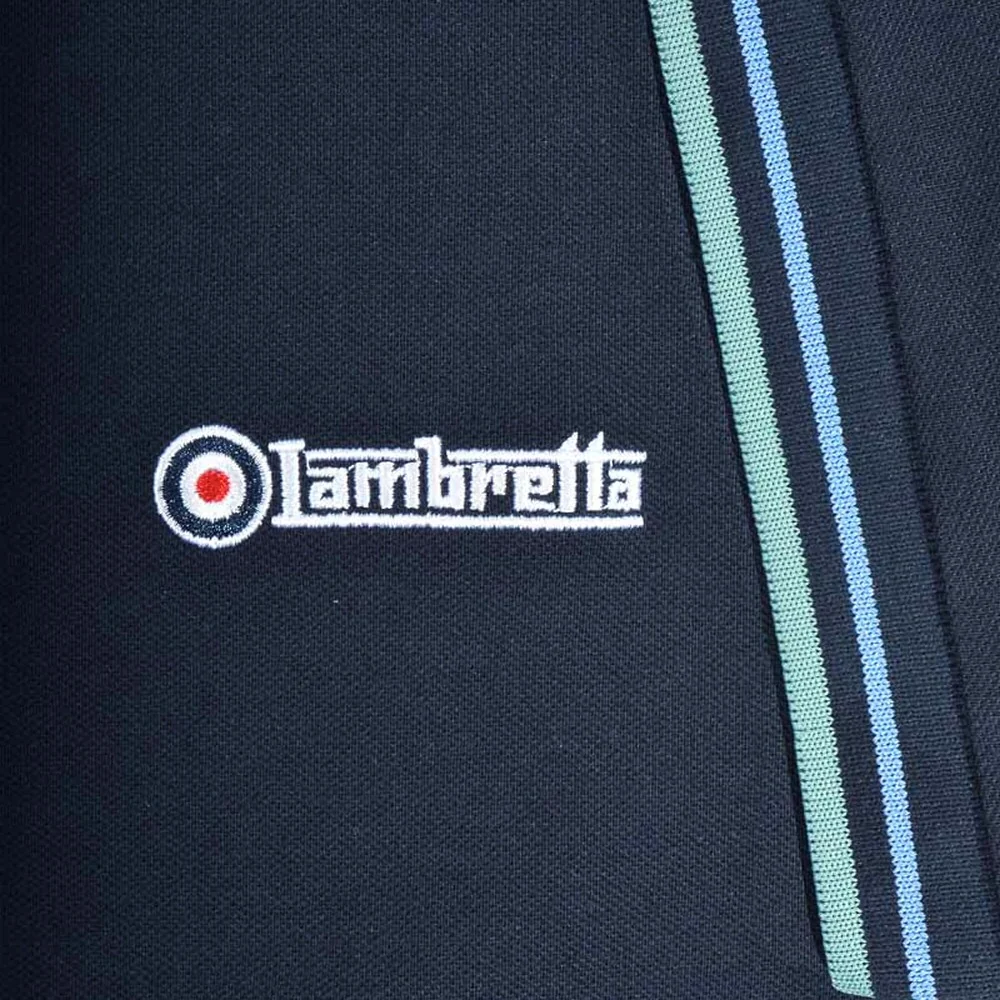 Lambretta Target Logo 3 Button Twin-Tipped Pique Polo Shirt Navy Blue / Mint - Image 4