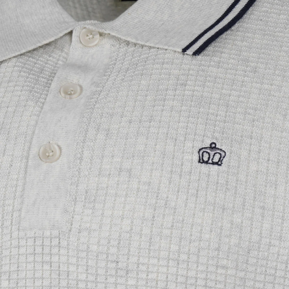Merc London Fine Knit Waffle Tipped Collar Polo Shirt Cream Marl - Image 3
