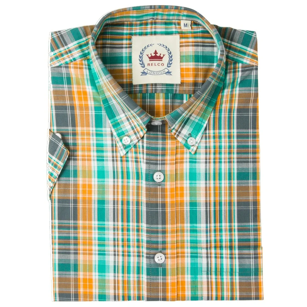 Relco Button Down Check Short Sleeve Shirt Green - Image 2