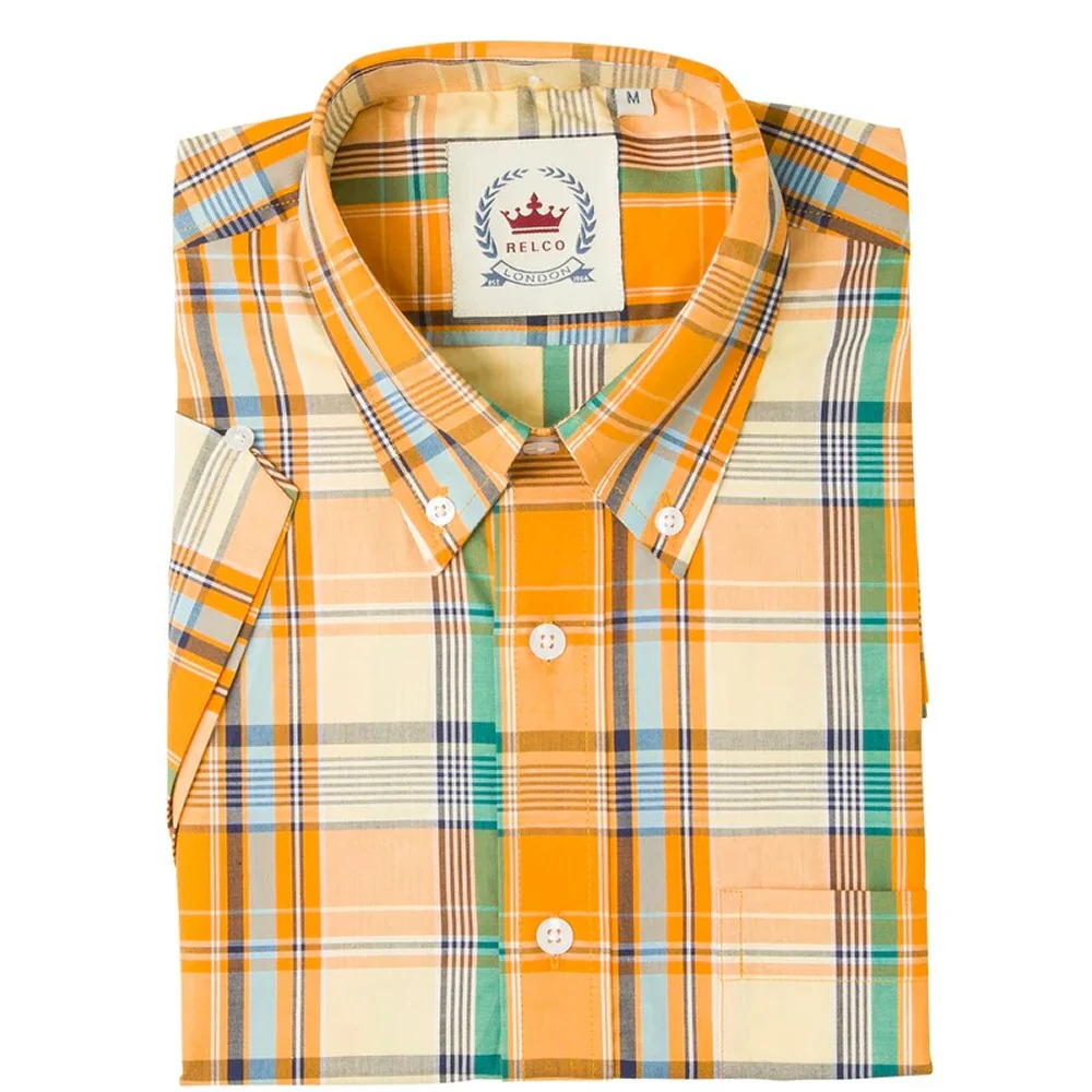 Relco Button Down Check Short Sleeve Shirt Orange - Image 2