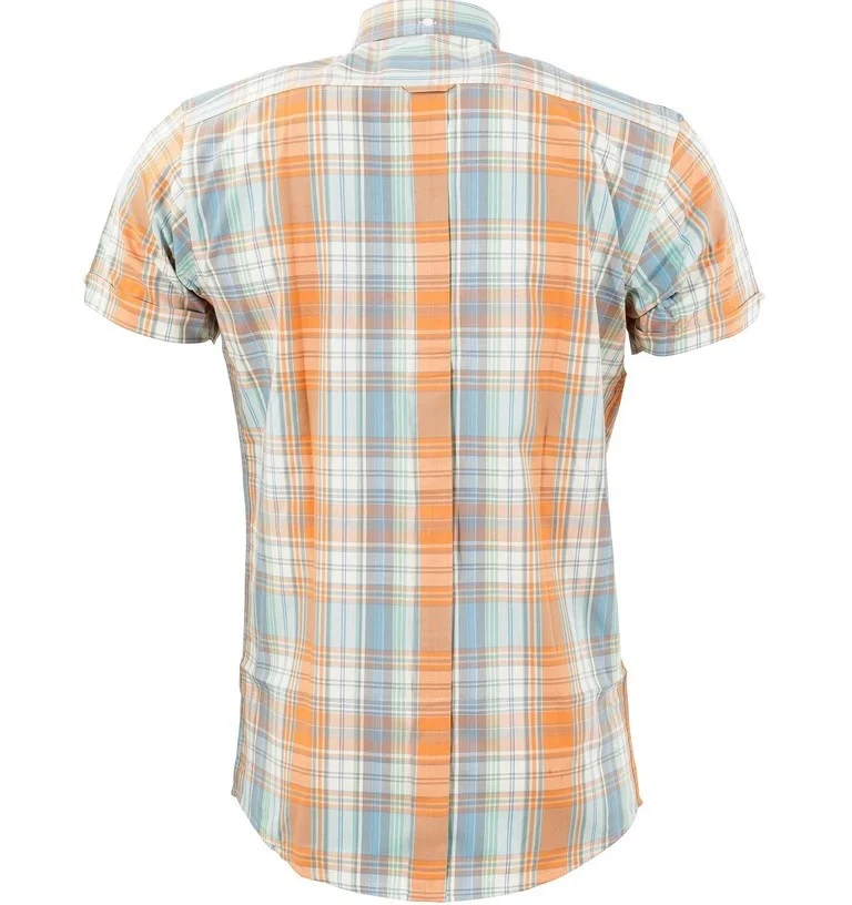 Relco Button Down Check Short Sleeve Shirt Orange / Blue - Image 2