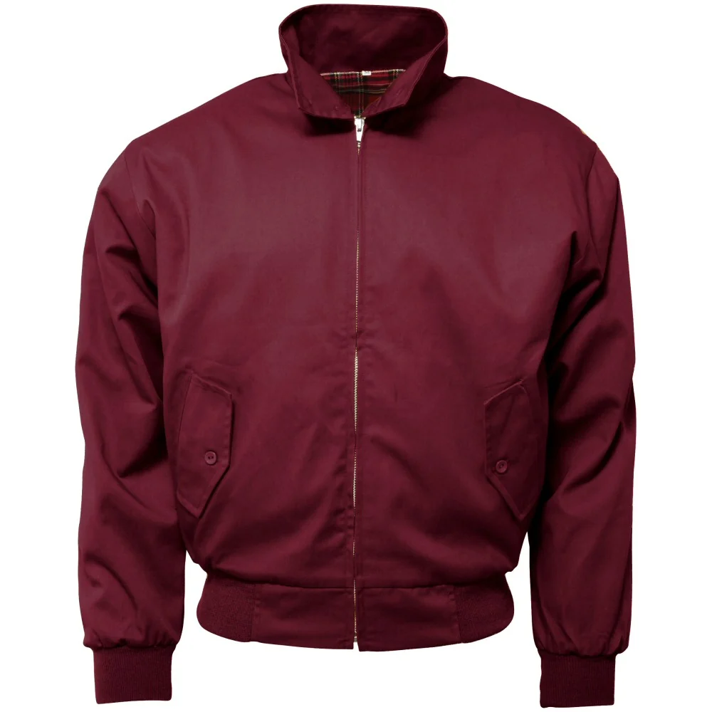 Relco Classic Red Tartan Lined Harrington Jacket Burgundy