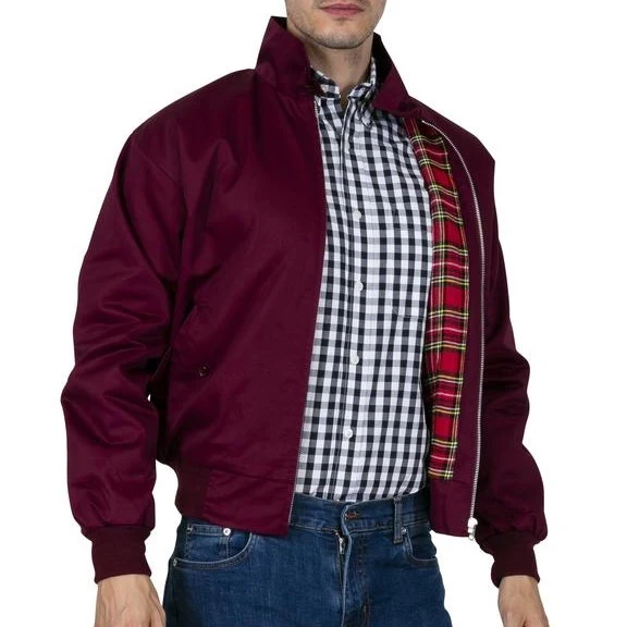 Relco Classic Red Tartan Lined Harrington Jacket Burgundy - Image 3