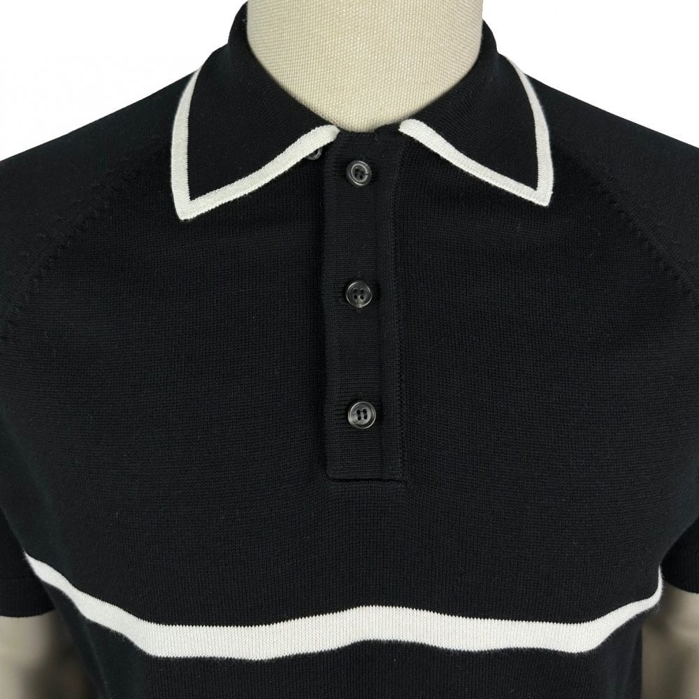 Ska & Soul Lock Stock Moran Fine Gauge Stripe Polo Black - Image 3