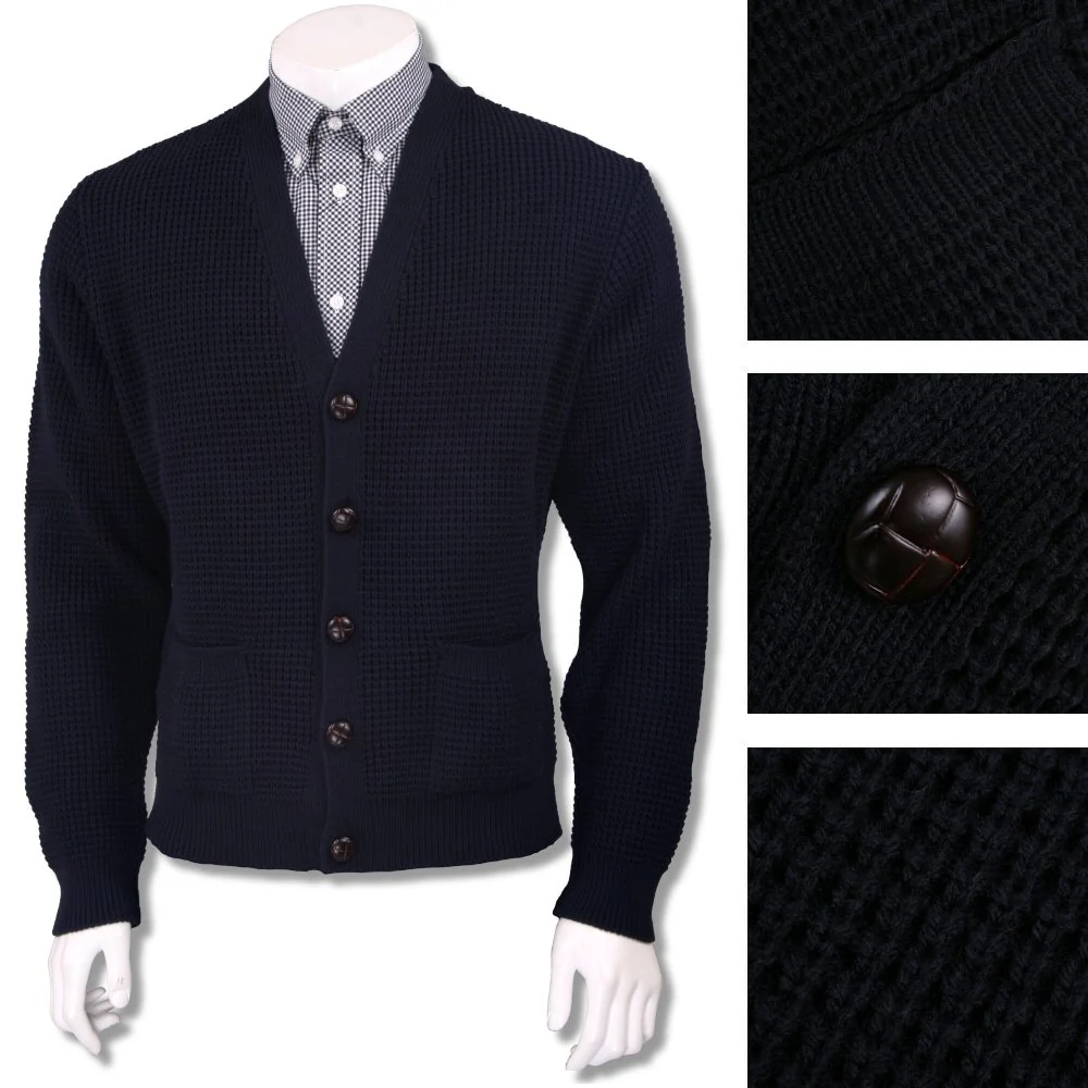 Skinhead Mod Pocket Waffle Knit Cardigan "leather" Football Buttons - Image 5
