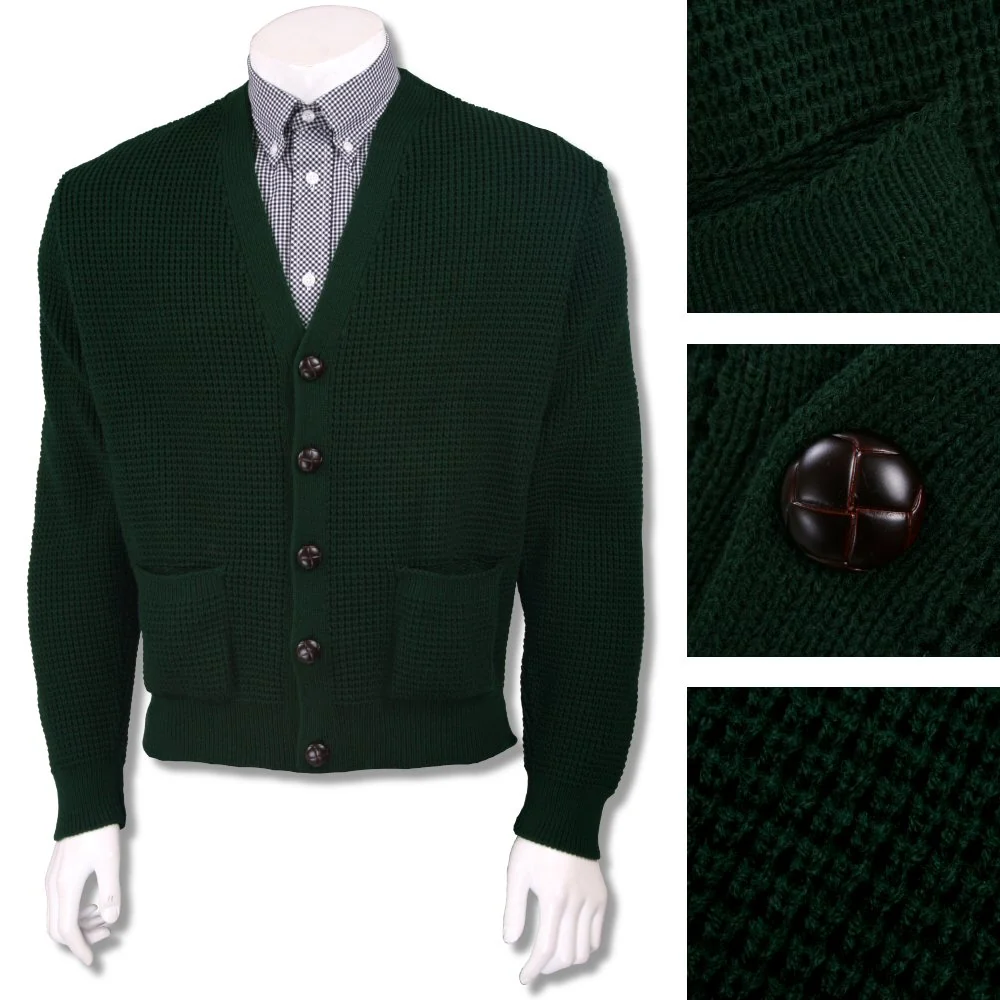 Skinhead Mod Pocket Waffle Knit Cardigan "leather" Football Buttons - Image 7