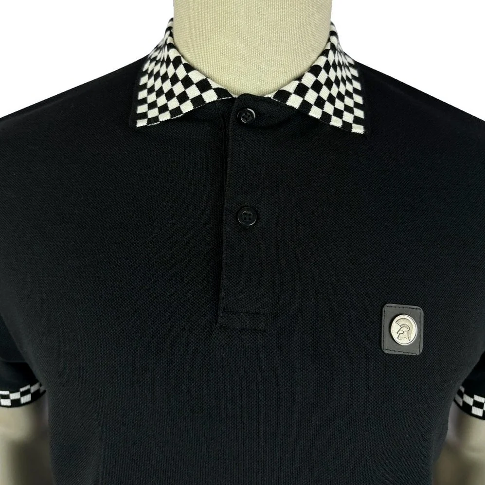 Trojan Records Chequerboard Trim Pique Polo Black - Image 3
