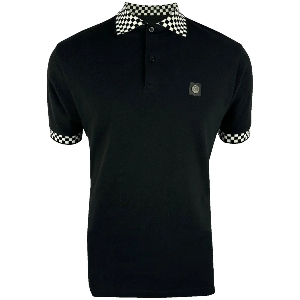 Trojan Records Chequerboard Trim Pique Polo Black - Image 4