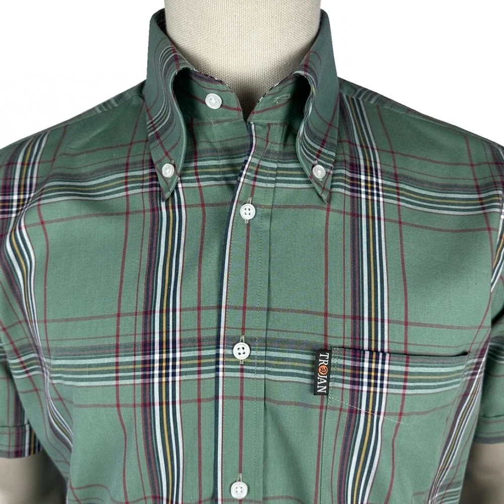 Trojan Records Classic Large Check Shirt With Pocket Square Green - Image 2