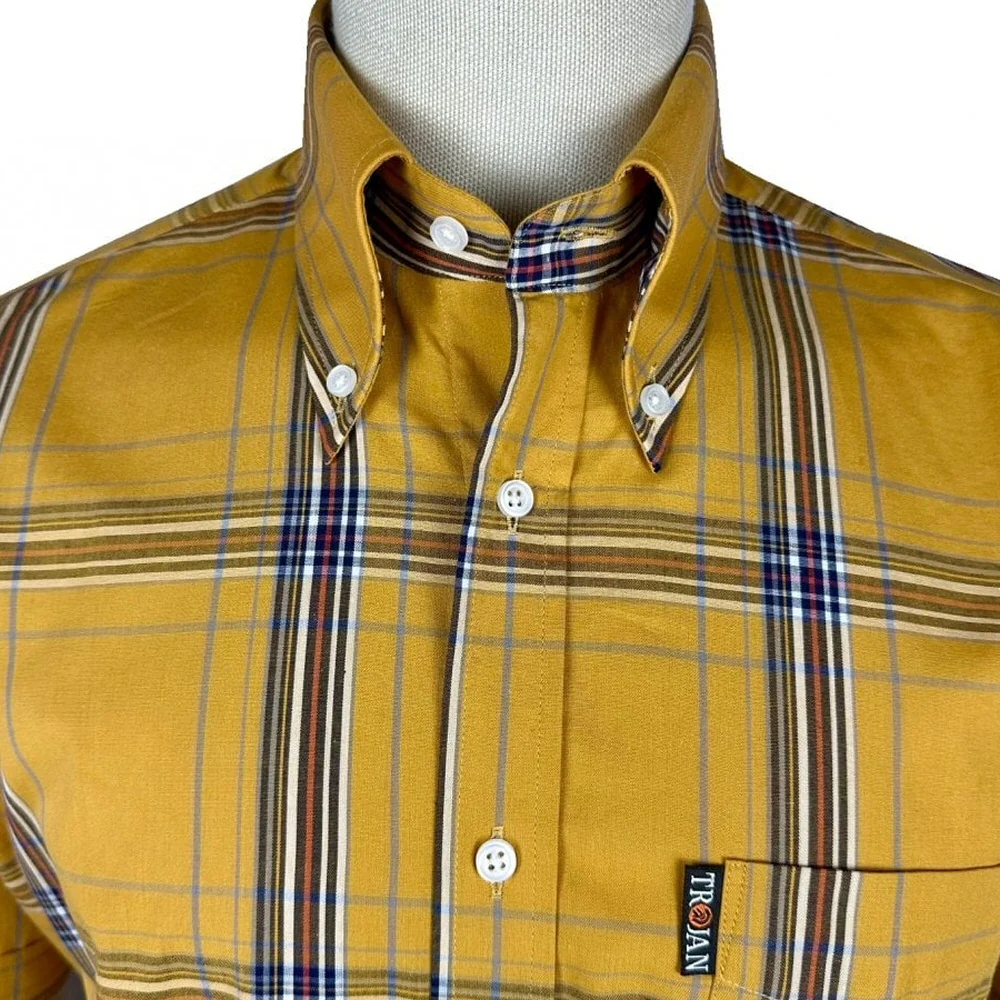 Trojan Records Classic Large Check Shirt With Pocket Square Mustard - Image 2