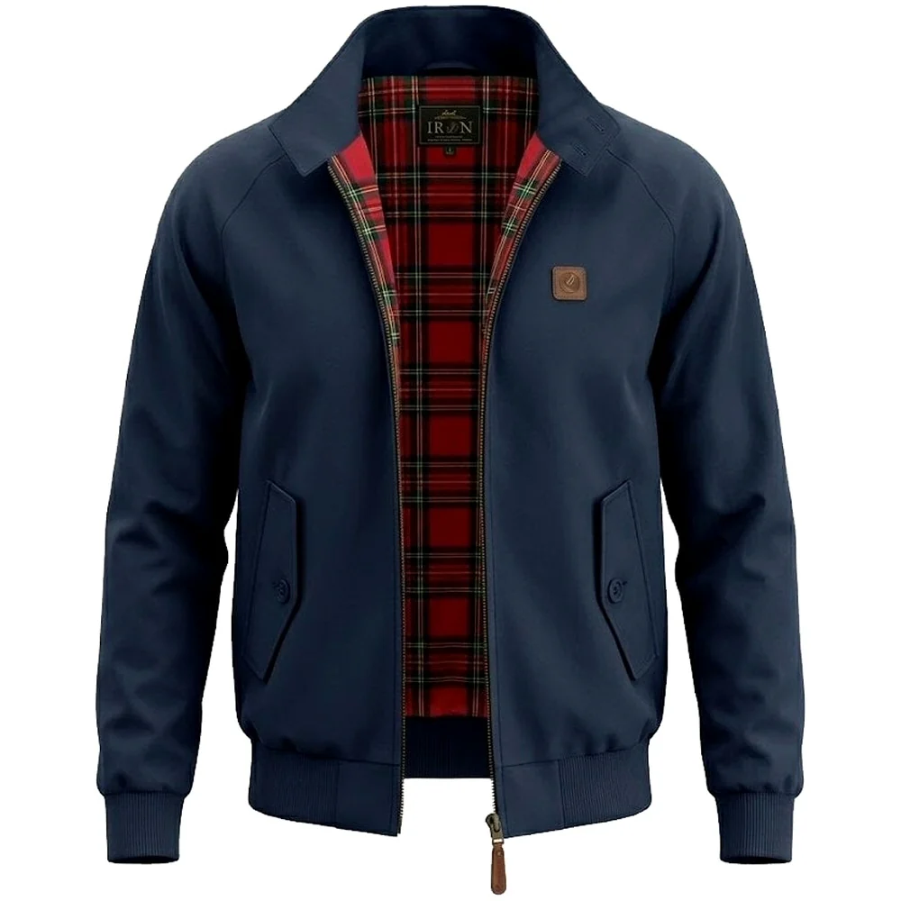 Trojan Records Classic Tartan Lined Harrington Jacket Navy