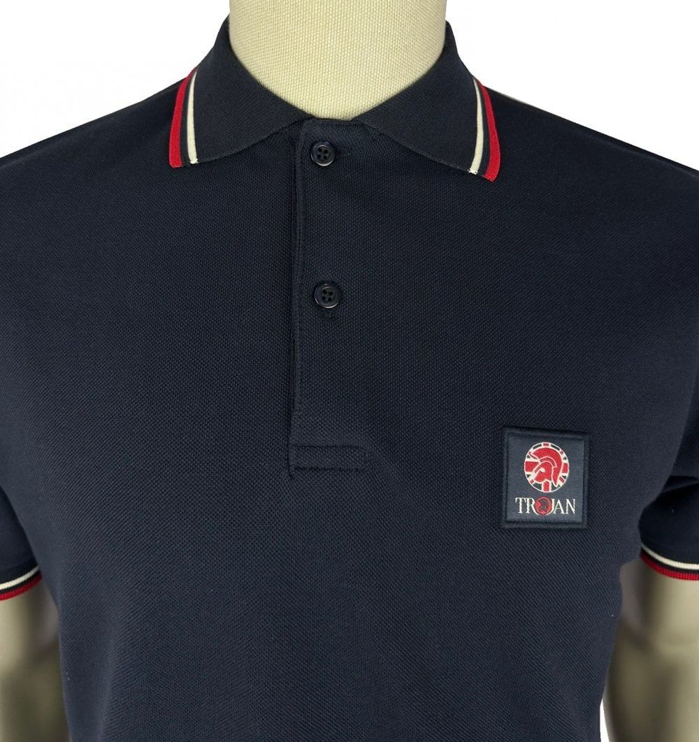 Trojan Records Flag Badge Pique Polo Shirt Navy - Image 2
