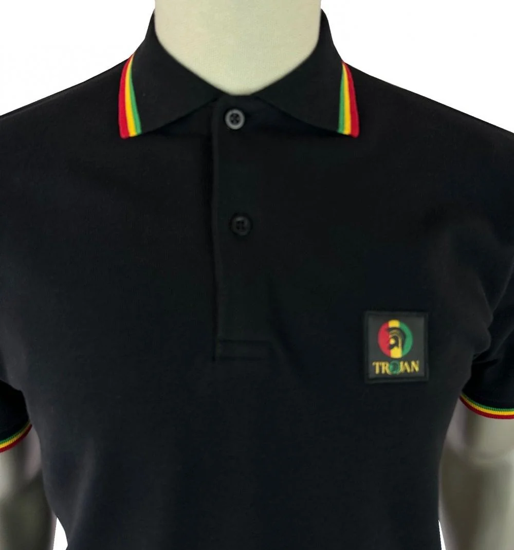 Trojan Records Flag Badge Pique Polo Shirt Rasta - Image 3