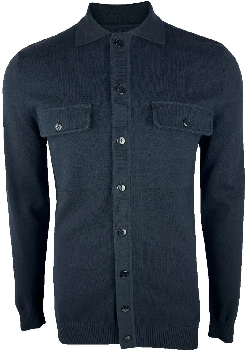 Trojan Records Heavyweight Knit Breast Pocket Cardigan Navy