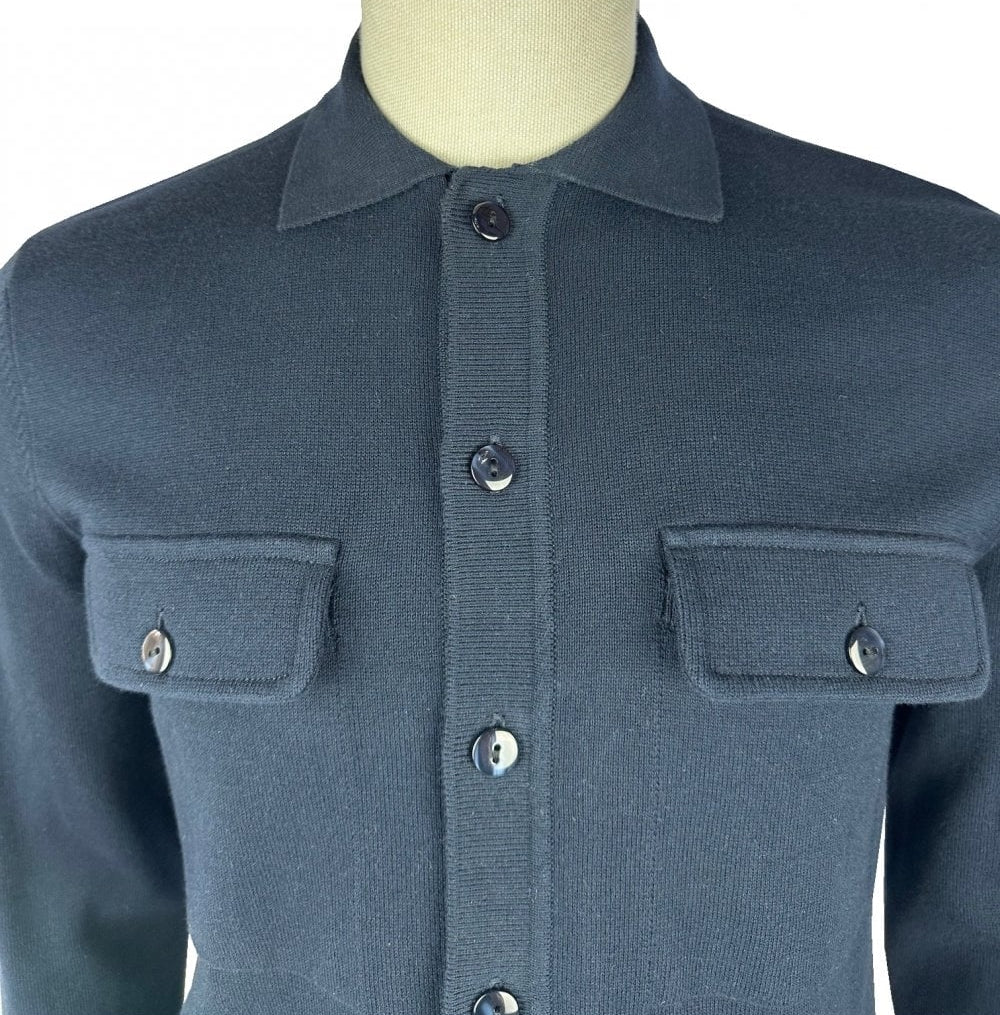 Trojan Records Heavyweight Knit Breast Pocket Cardigan Navy - Image 2