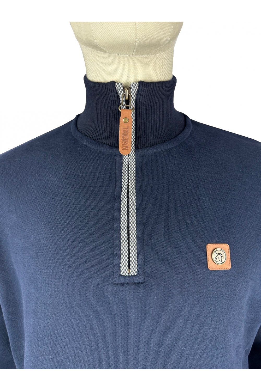 Trojan Records Jacquard Trim 1/4 Zip Sweatshirt Navy - Image 2