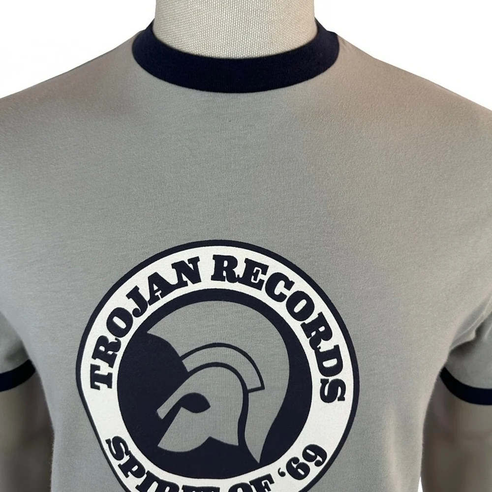 Trojan Records Spirit Of '69 Print Ringer T-Shirt Grey - Image 2