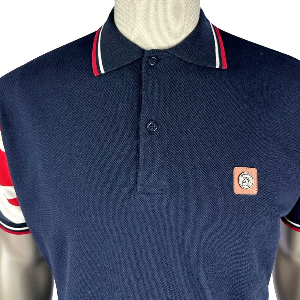 Trojan Records Union Flag Sleeve Pique Polo Shirt Navy - Image 2