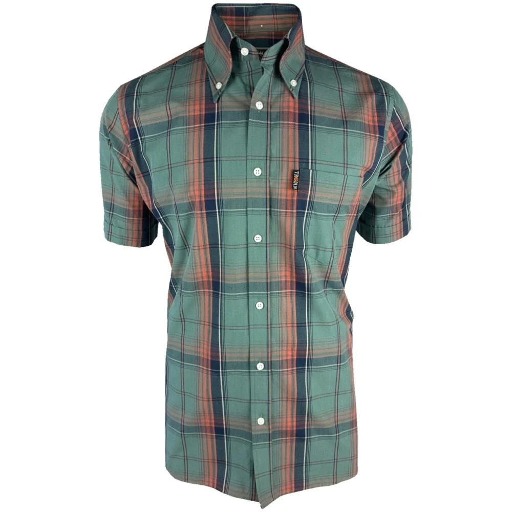 Trojan Records Windowpane Check Shirt With Pocket Square Slate