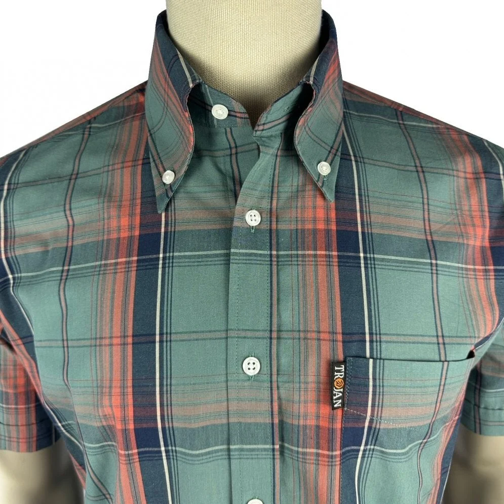 Trojan Records Windowpane Check Shirt With Pocket Square Slate - Image 2